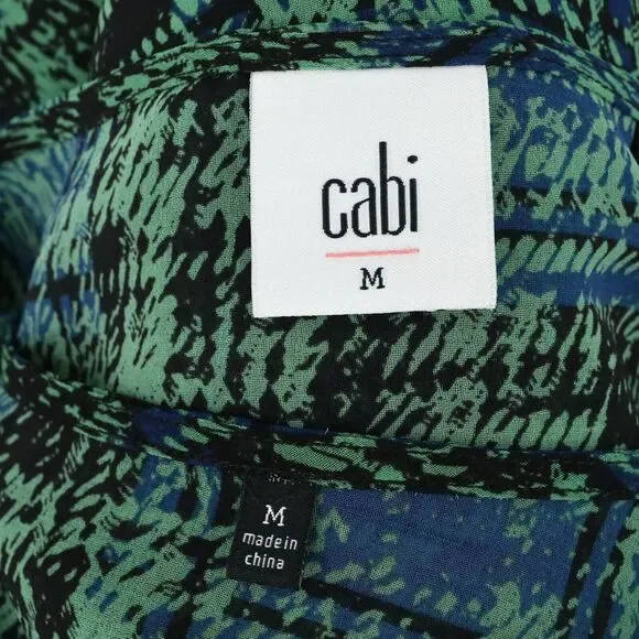 Cabi Top Womens Medium Green Blue Plaid Blouse Sheer Tank Liner attached - Picture 3 of 13
